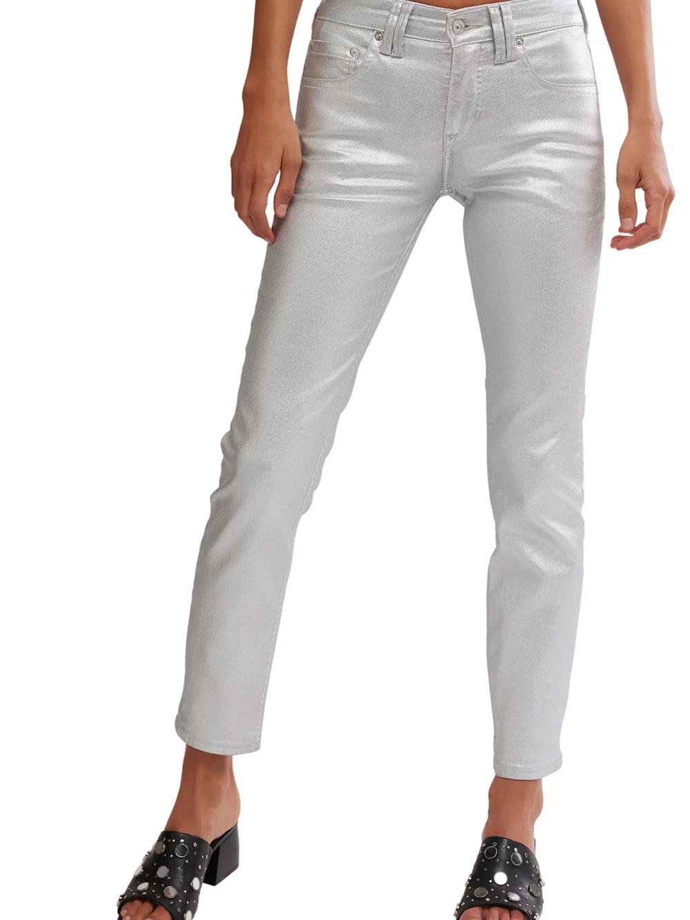 WE THE FREE Oracle Metallic Low-Rise Slim Straight Jeans Straight Leg Jeans 29